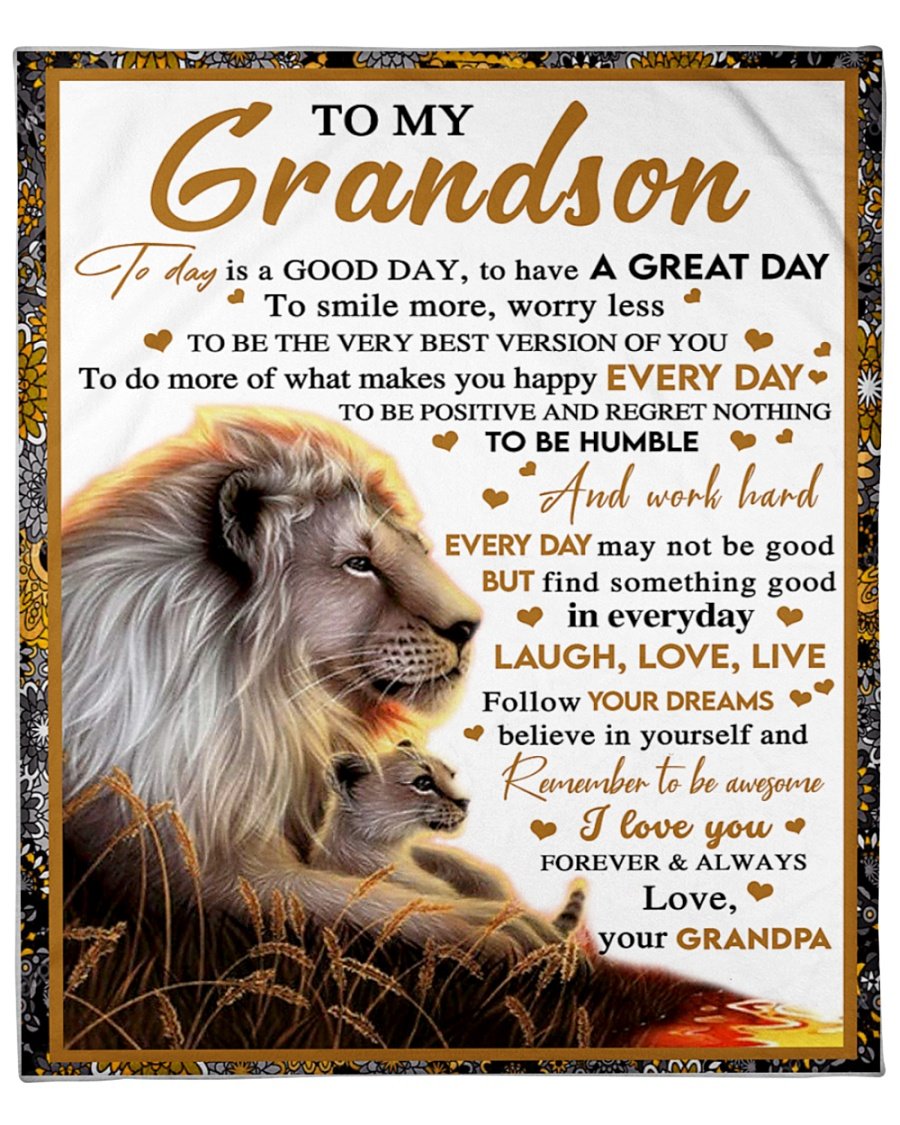 To My Grandson Never Feel That You Are Alone – Lion Blanket For Grandson Gift From Grandpa Birthday Gift Home Decor Bedding Couch Sofa Soft And Comfy Cozy 1