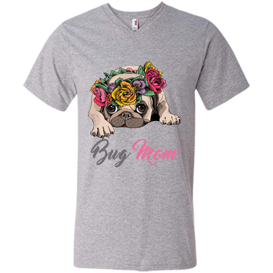 Mom Love Floral Bandana Pug Puppy Headband – Canvas Unisex V-Neck Shirt