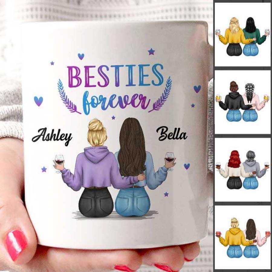 Besties Forever Modern Girls Back View Personalized Mug