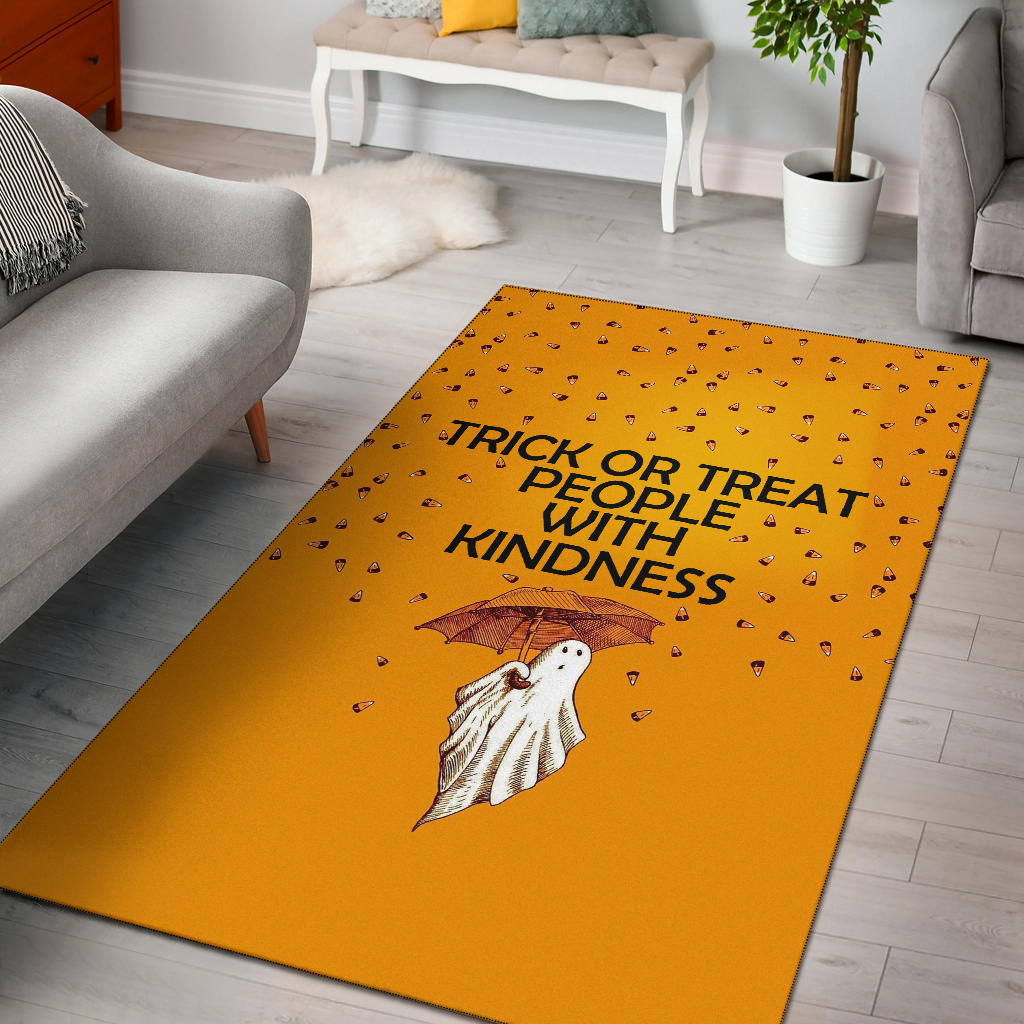 Halloween Area Rug | Trick Or Treat People With Kindness Ghost Holding Umbrella Rugs Home Decor