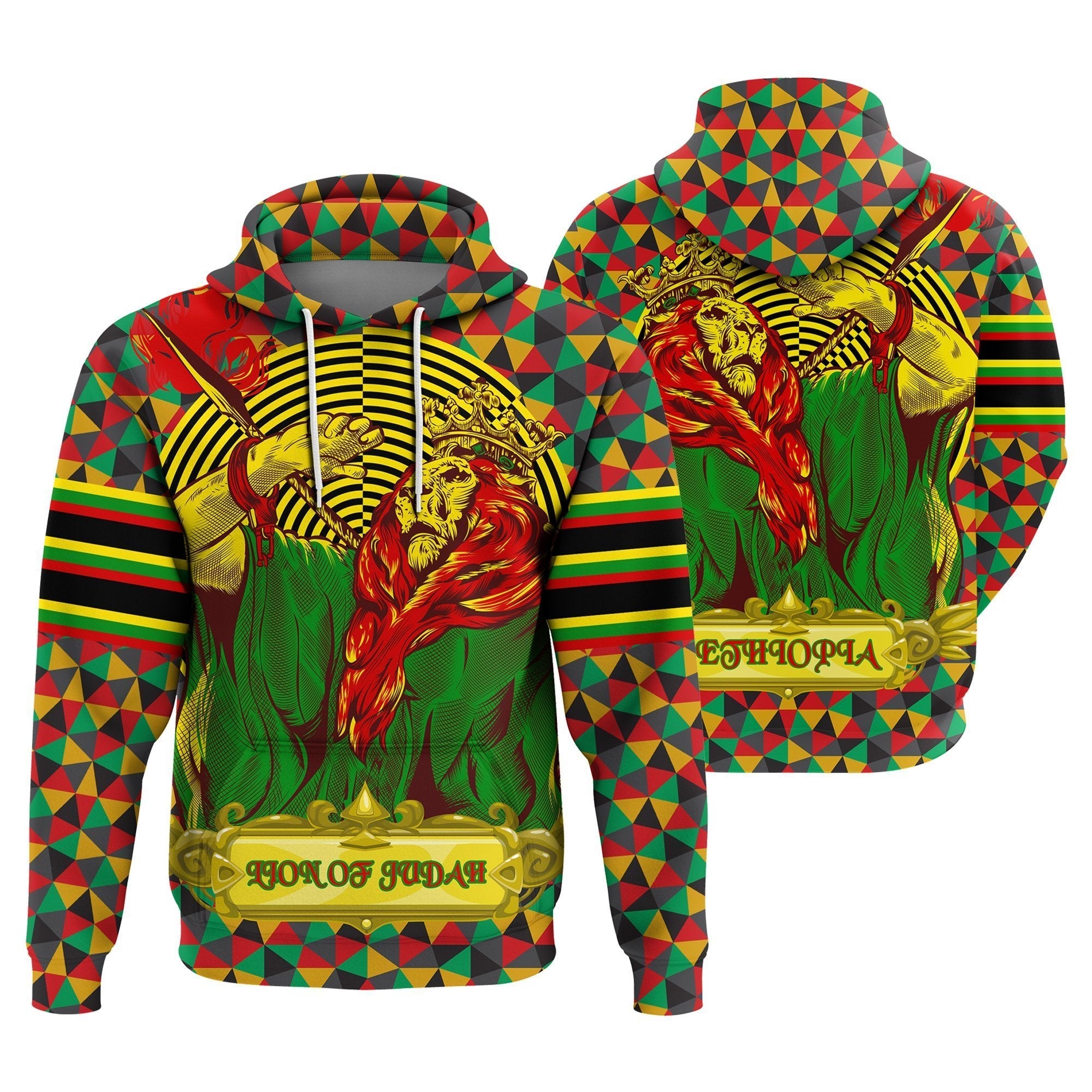 Wonderprint Hoodie – Lion Of Judah African Ethiopian Reggae Pullover