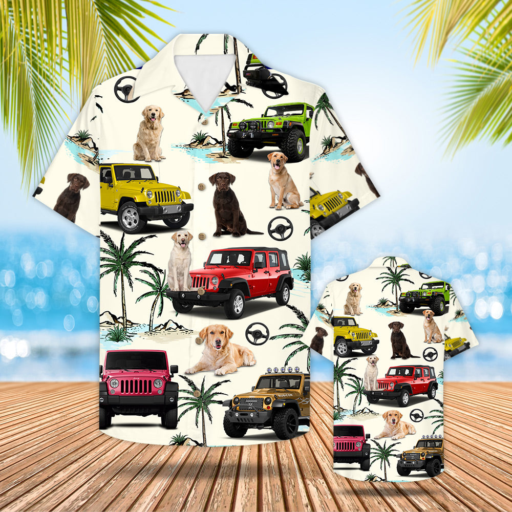 Jeep Labrador Retriever Hawaiian Shirt – Gift For Jeep Trips – Labrador Retriever And Jeep Pattern Trna