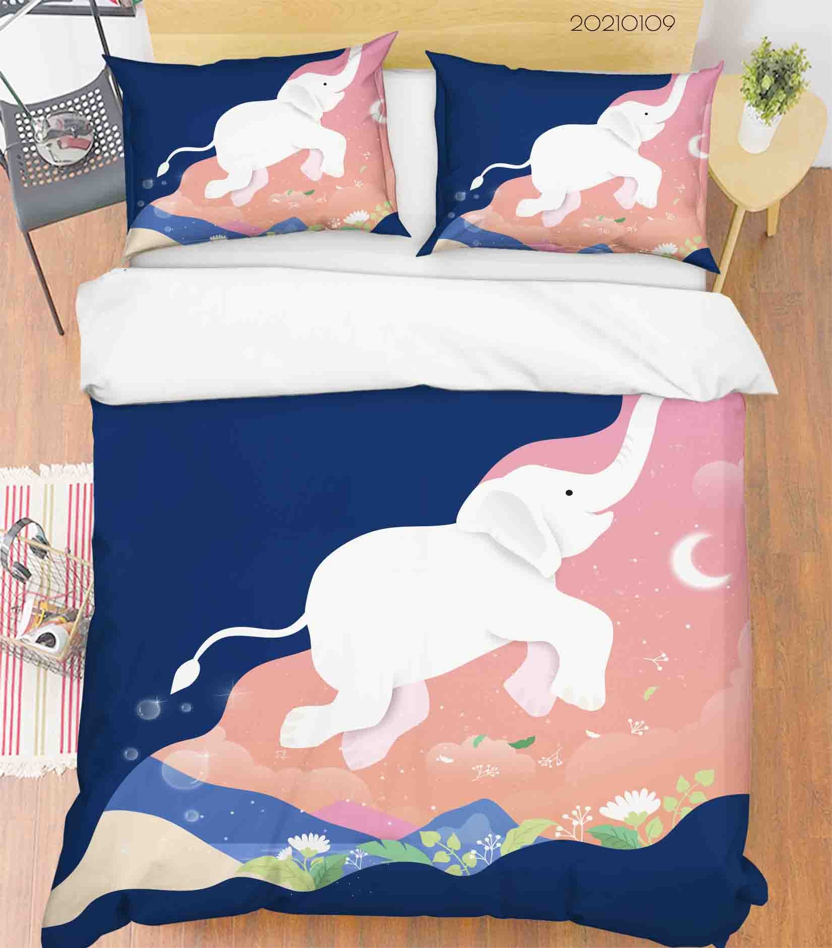 3D Pink River Moon Elephant Quilt Cover Set Bedding Set Duvet Cover Pillowcases 8 Lqh