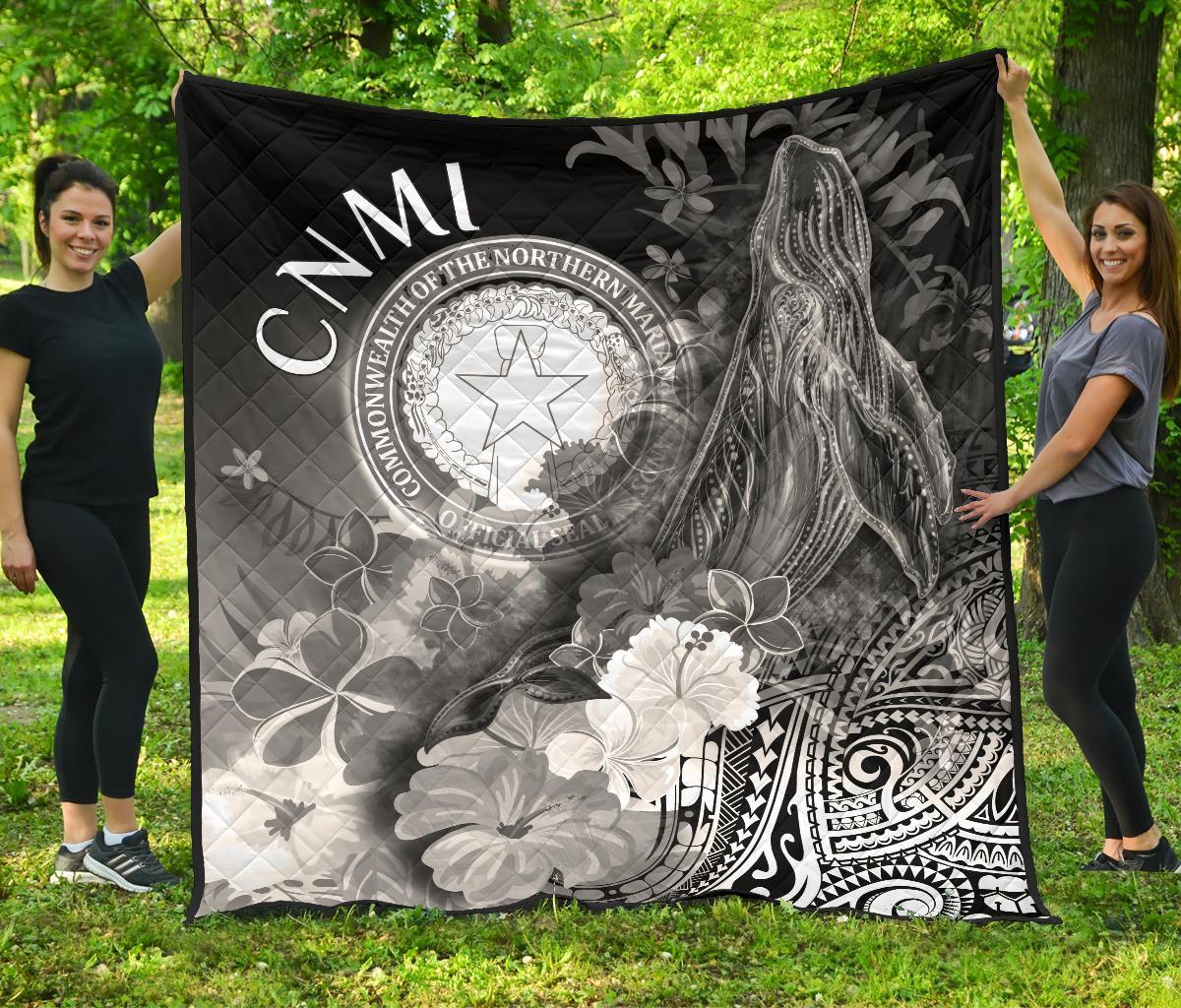 Cnmi Premium Quilt – Humpback Whale With Tropical Flowers (White)