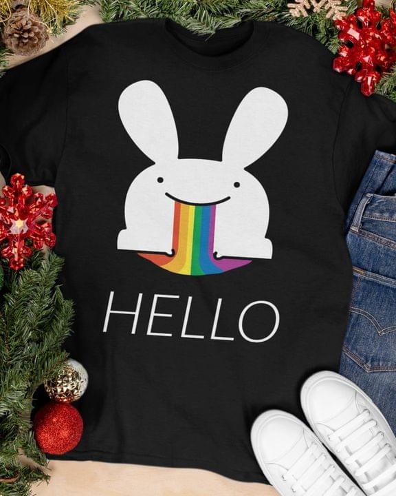 LGBT Pride Month Rabbit Hello Rainbow Graphic Unisex T Shirt, Sweatshirt, Hoodie Size S – 5XL