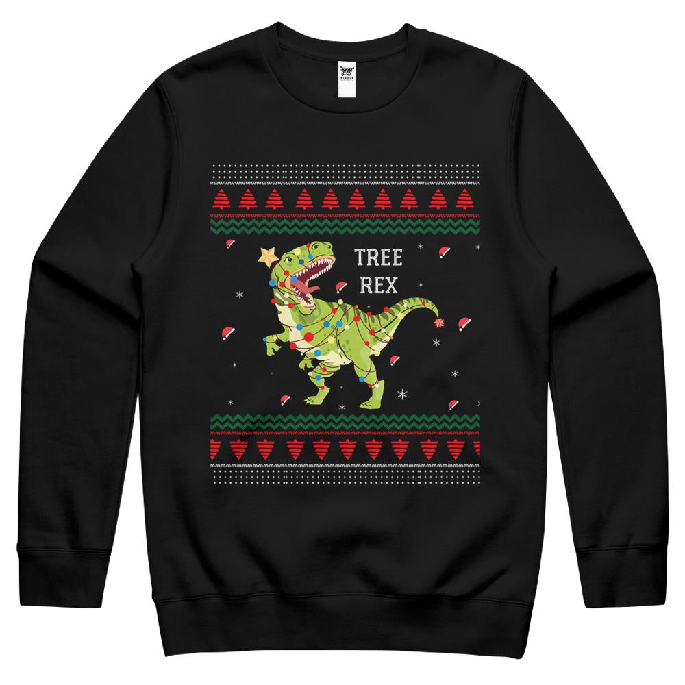 Tree Rex Trex Dinosaur Light Ugly Christmas Sweater Pajamas Crewneck Sweatshirt