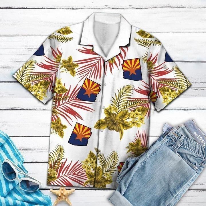 Arizona Proud Tropical Aloha Hawaiian Shirt Colorful Short Sleeve Summer Beach Casual Shirt For Men And Women