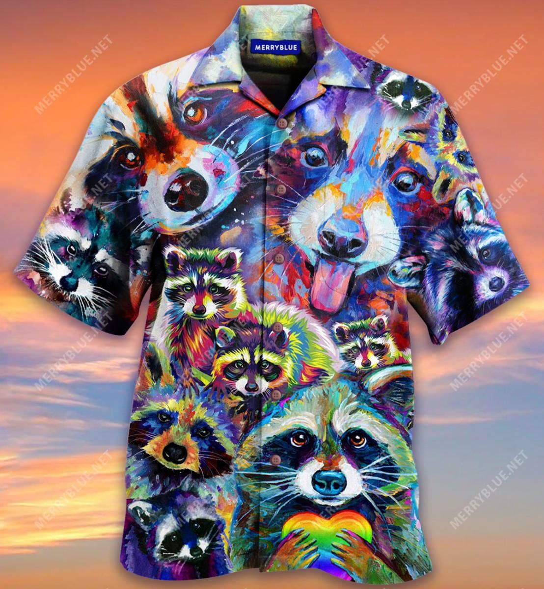 Awesome Colorful Raccoon Family Aloha Hawaiian Shirt Colorful Short Sleeve Summer Beach Casual Shirt For Men And Women