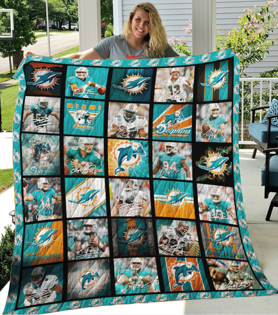 Miami Dolphins Legends Football Team 3D Quilt Blanket – Turquoise-Tph