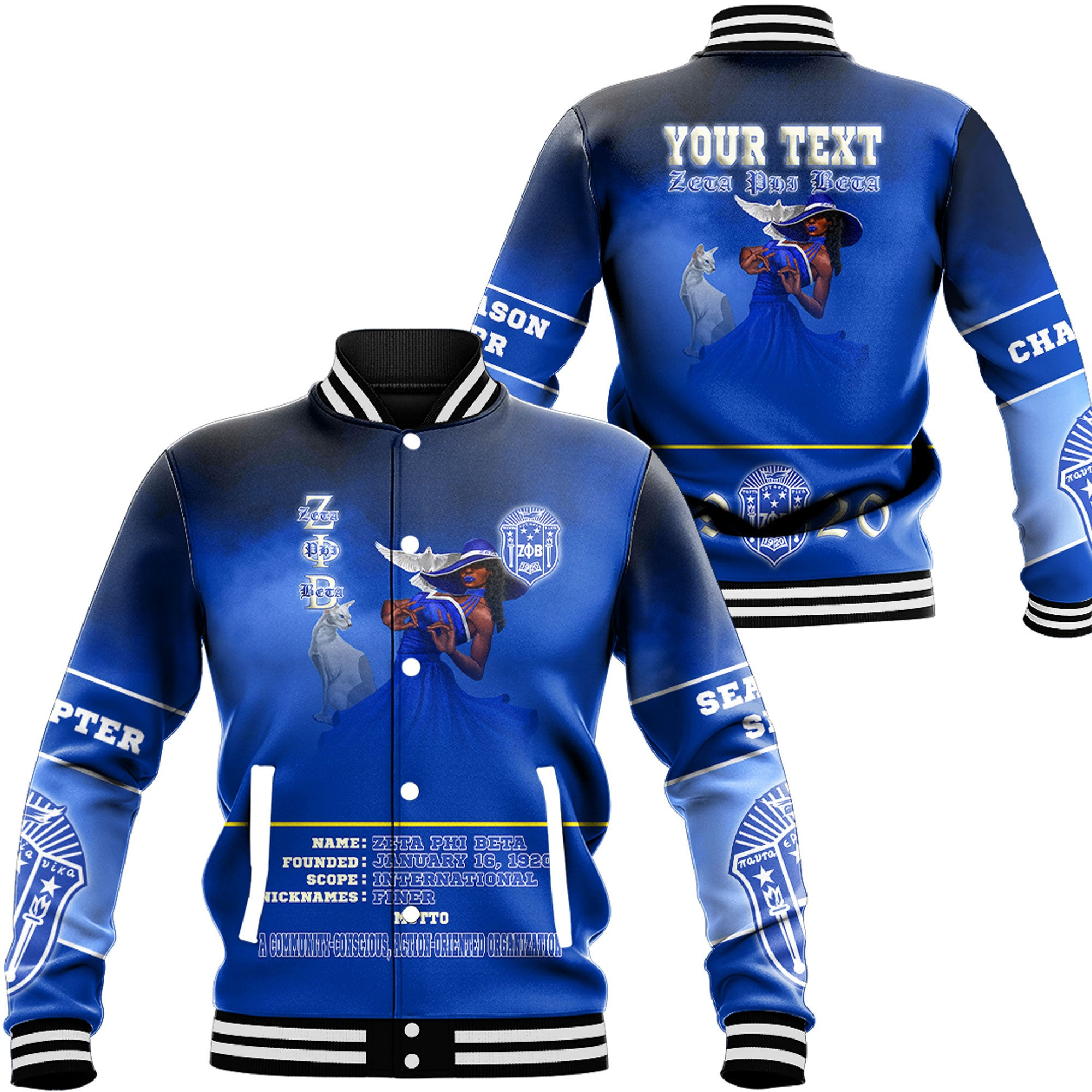 Africazone Clothing – Zeta Phi Beta Motto Baseball Jackets A35