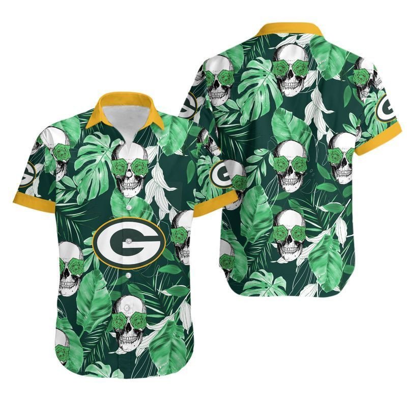 Green Bay Packers Coconut Leaves And Skulls Hawaii Shirt And Shorts Summer Collection H97