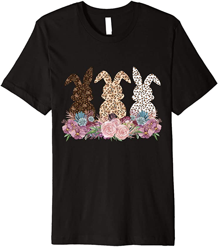 Cute Easter Bunny Rabbit With Leopard Print Flower Bouquet Premium T-Shirt