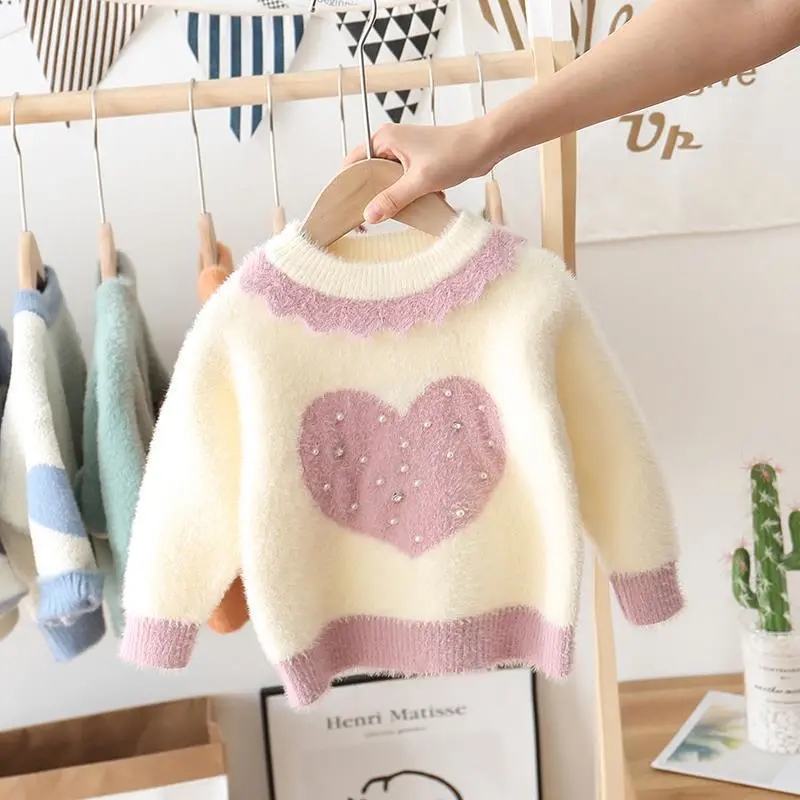 Baby Clothes Mink Fleece Sweater Butterfly Heart Sweaters Kids Winter Sweaters Toddler Boys Sweater Girls Pullover Knitwear 1-8Y alx