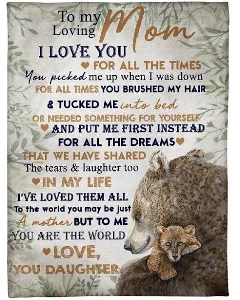 To My Loving Mom I Love You For All The Times Mom Bears Fleece Blanket Gift For Mom Home Decor Bedding Couch Sofa Soft And Comfy Cozy