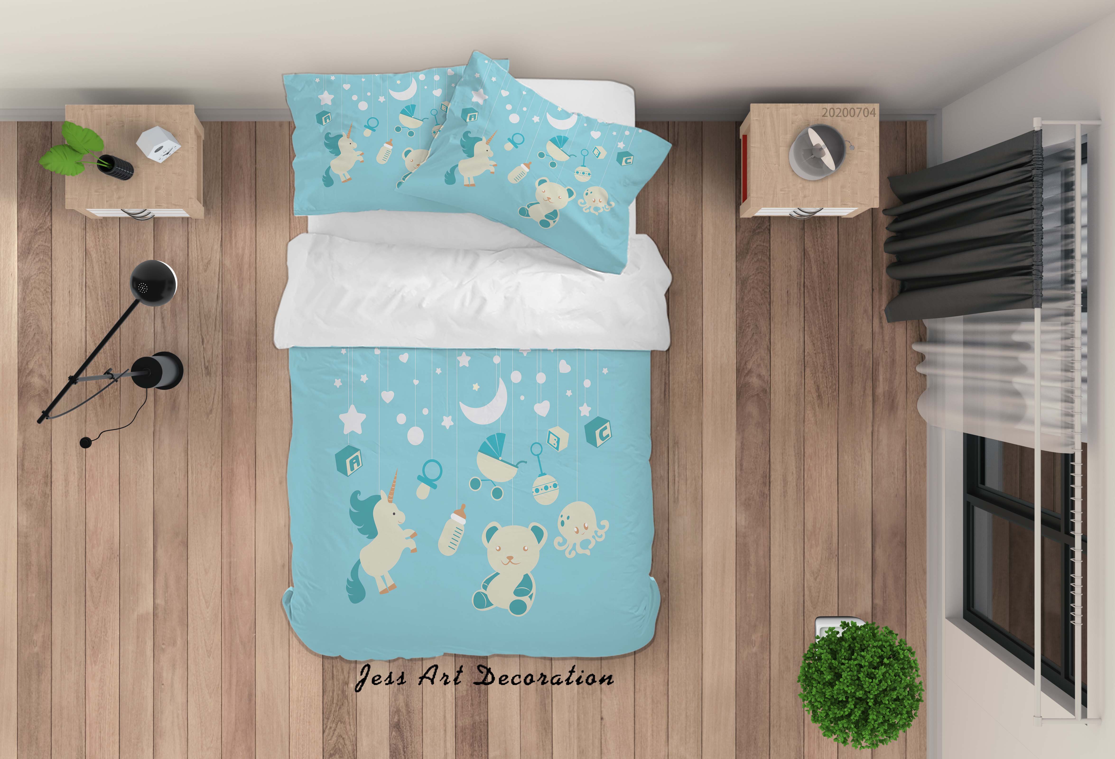 3D Blue Bear Octopus Baby Carriage Unicorn Quilt Cover Set Bedding Set Duvet Cover Pillowcases Sf66