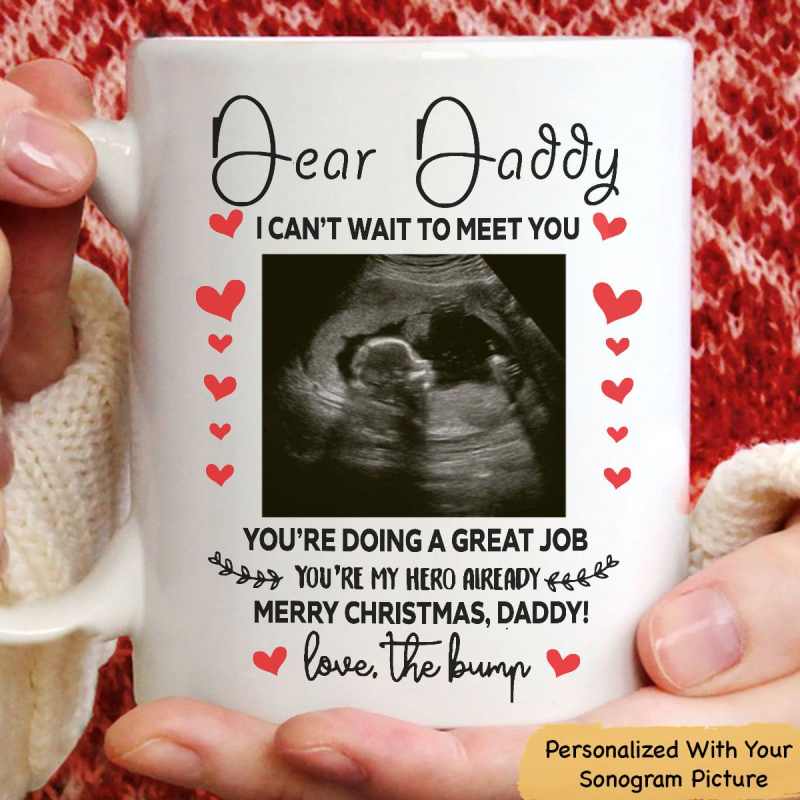 Merry Christmas Daddy Gift For Daddy To Be – Personalized Sonogram Mug