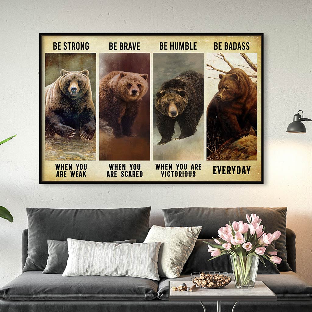 VticStore™ Be Strong, Be Brave, Be Humble, Be Badass – Wild Bears Horizontal Wall Art Frame Canvas – Best home decor ideas, unique gifts