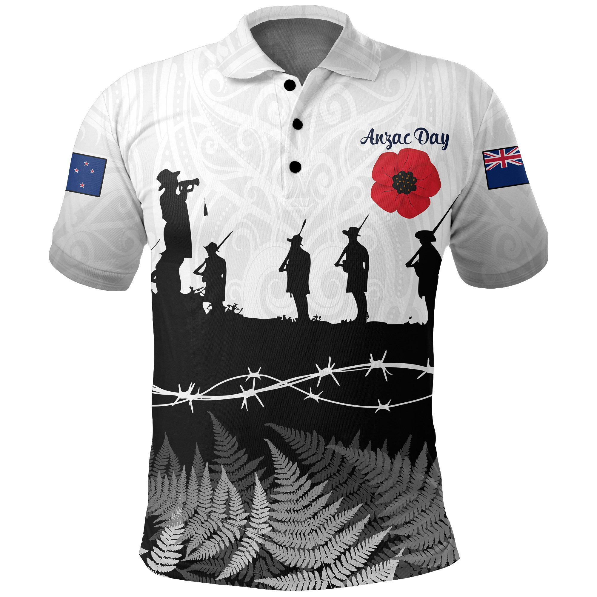 New Zealand Anzac Day Polo Shirt – Lest We Forget Poppies A24