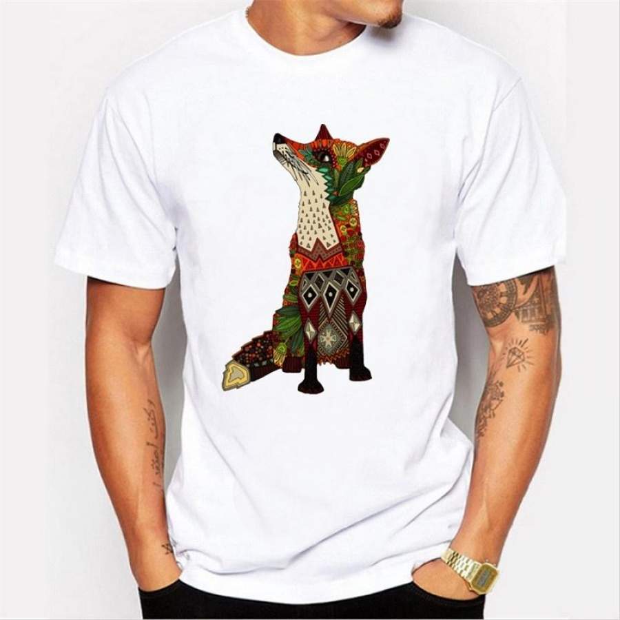 Summer New Fashion Ice Floral Fox Design Men’S High Quality Printed T Shirt Cool Tops Casual Male T-Shirt