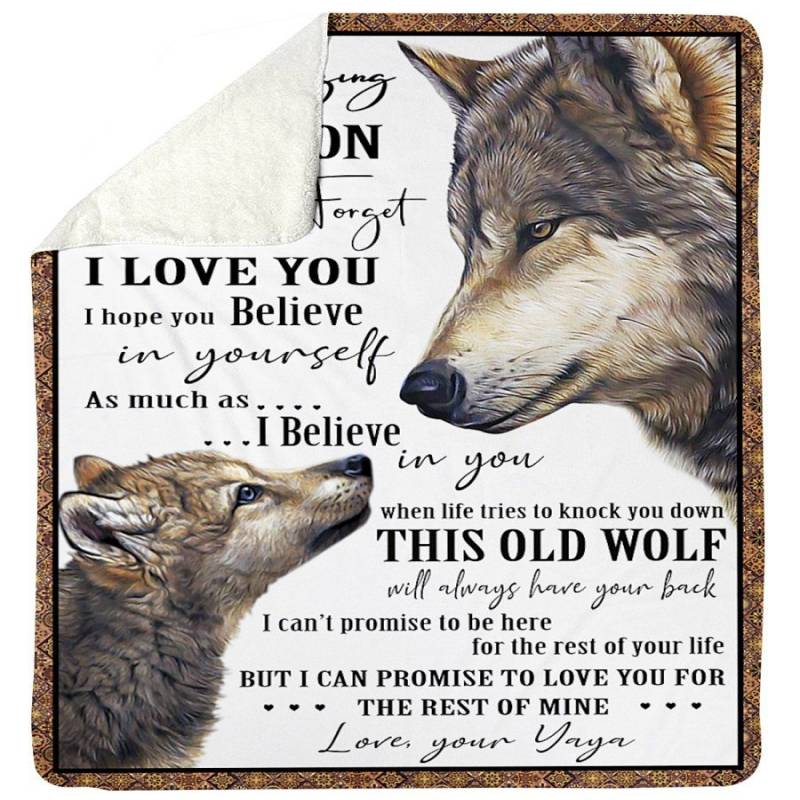 Yaya For Grandson Never Forget How Much I Love You Wolf Edition Fleece Blanket Sherpa Blanket