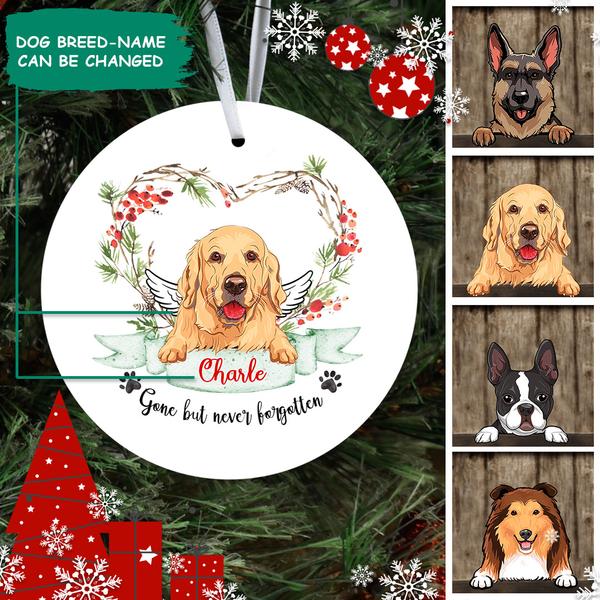 Dog With Christmas Tree Ornament – Circle Ceramic Ornament – Personalized Decorative Christmas Ornament