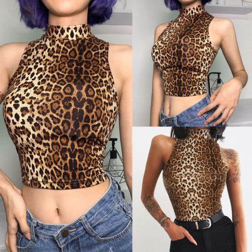 New Leopard Tank Sexy  High Collar Leopard Camis Clubwear