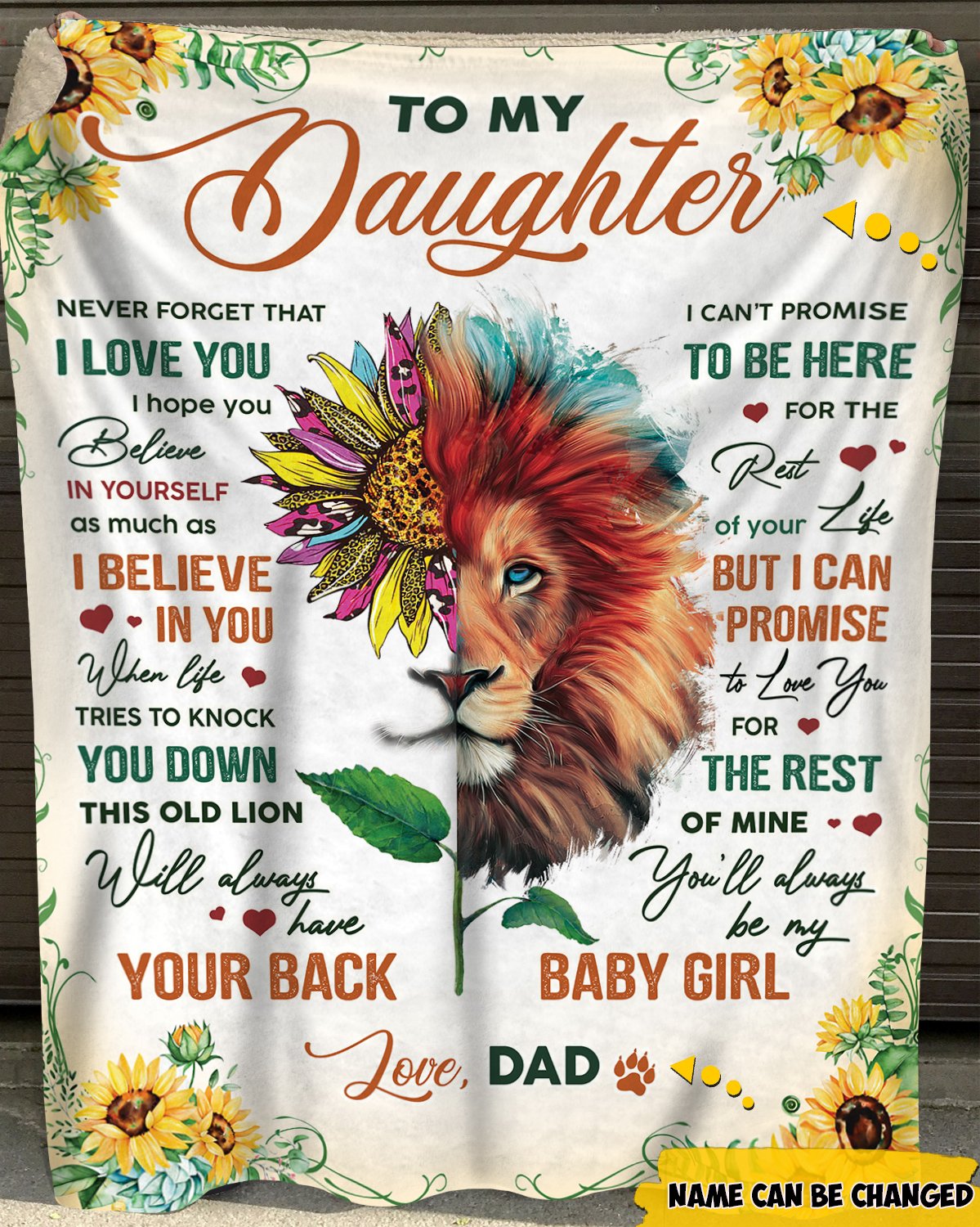 Personalized To My Daughter Blanket To My Daughter I Hope You Believe In Yourself Lion And Sunflower Blanket Gift For Daughter