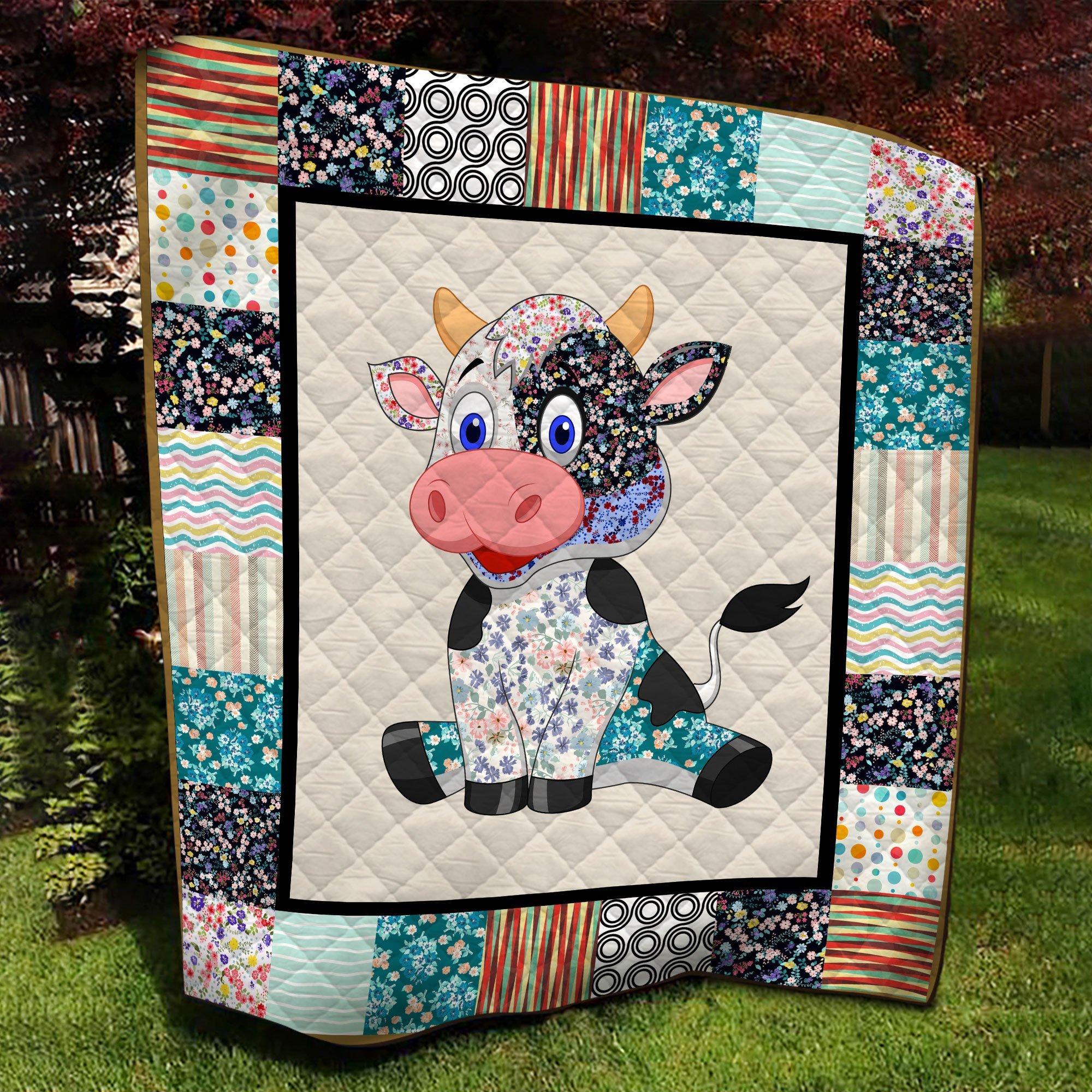 Cow Flower Pattern Quilt