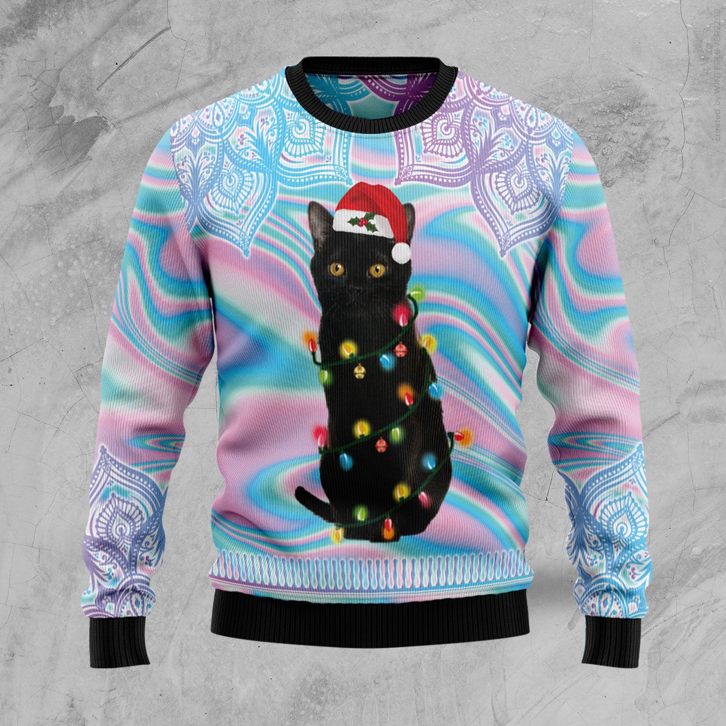 Black Cat Hologram Pattern Ugly Christmas Sweater | For Men & Women | Adult | Us5179