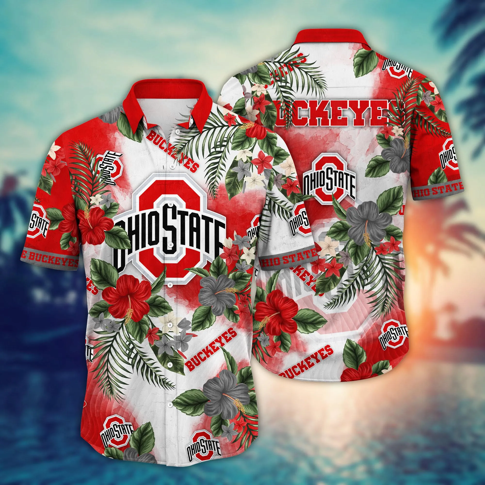 Ohio State Buckeyes NCCA Hawaiian Shirt Sunningtime Aloha Shirt