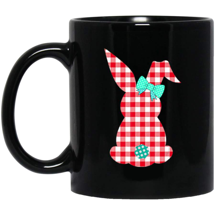 Womens Happy Easter buffalo plaid Bunny Rabbit Gift Black Mug