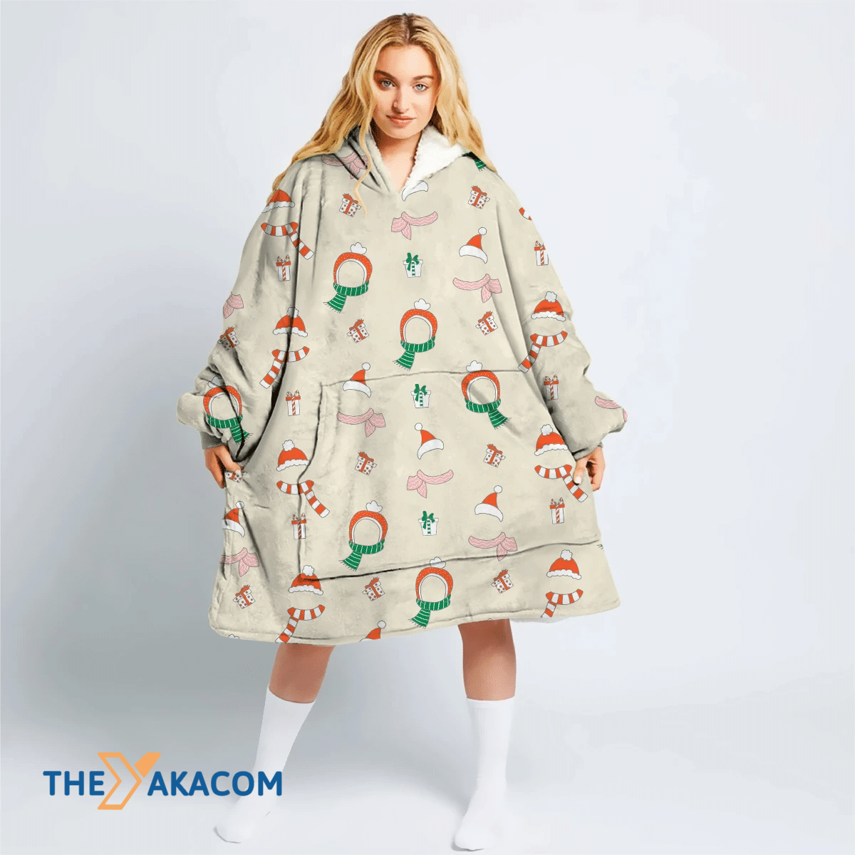 Christmas Hats Scarfs And Gift Boxes Hoodie Blanket
