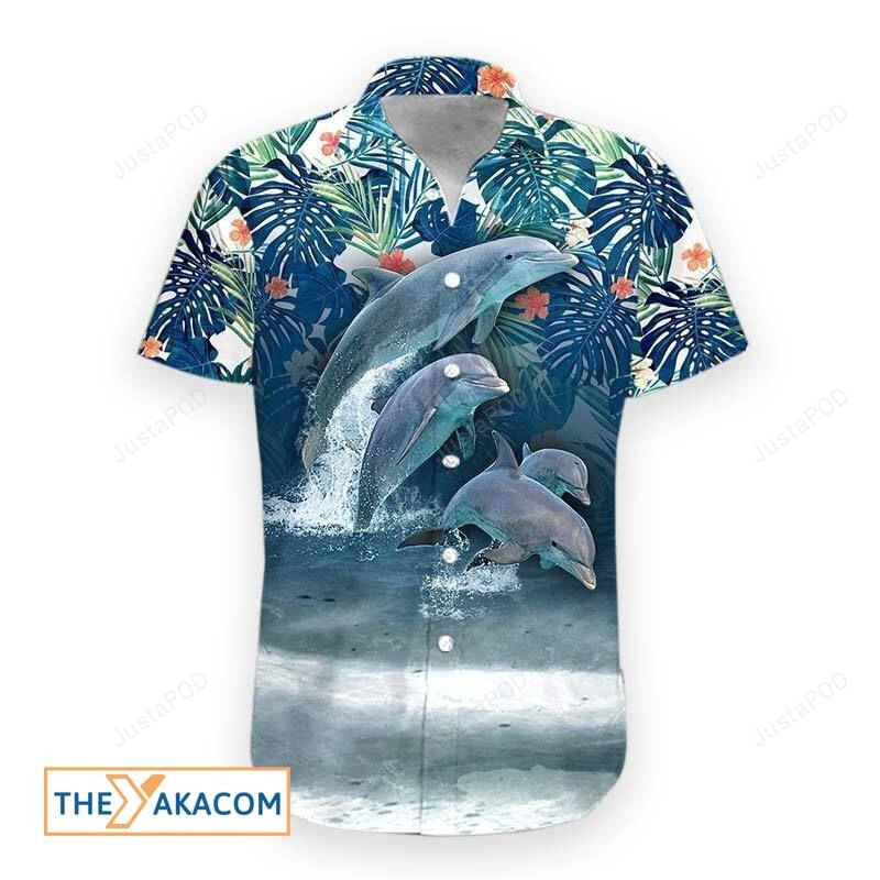 Amazing Dolphin Jump In Tropical Flower Hawaiian Shirt