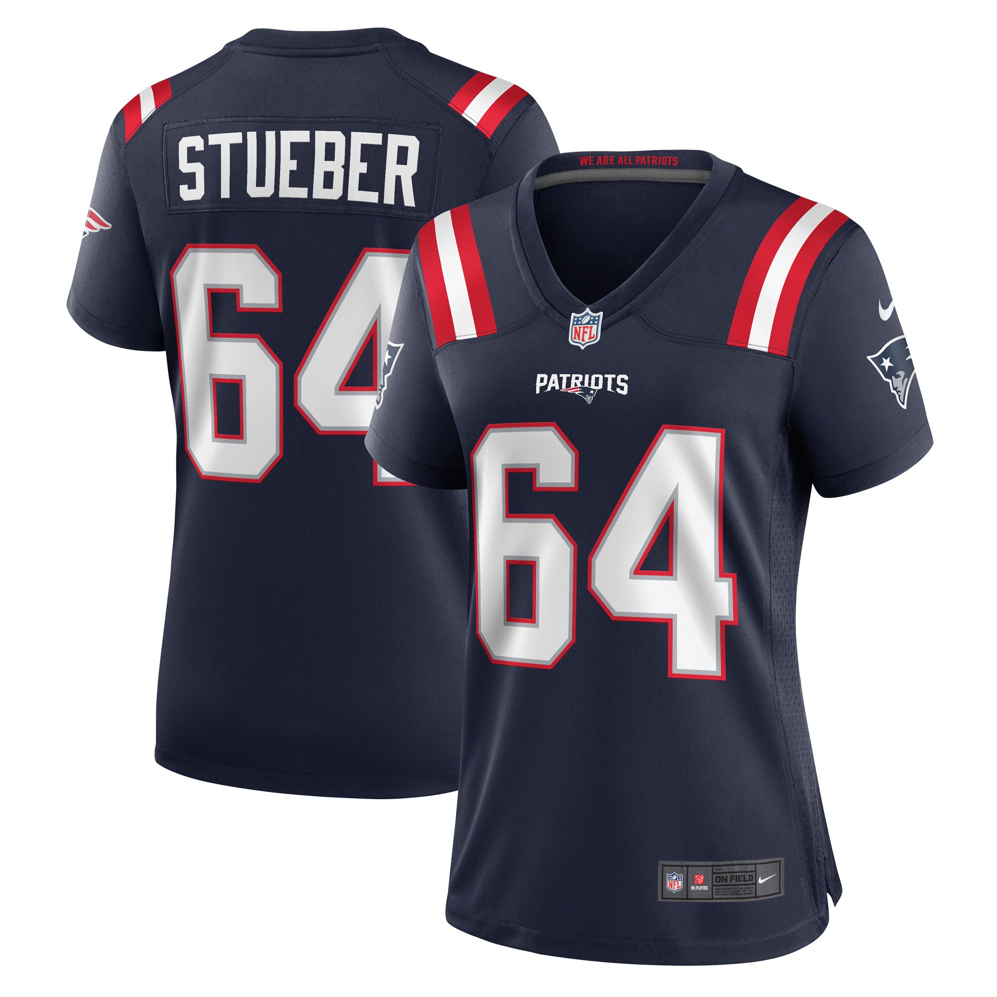 Andrew Stueber New England Patriots Women's Game Player Jersey – Navy