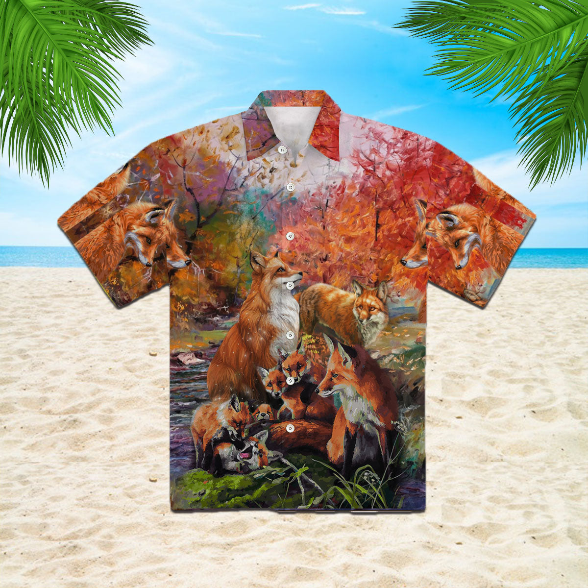 Oragontee Fox Under The Autumn Flowers Forest Hawaiian Shirt | For Men & Women | Adult | Wt1432