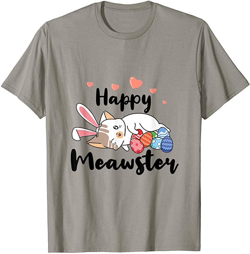 Cute Funny Cat with Bunny Ears Happy Meawster Easter 2021 T-Shirt