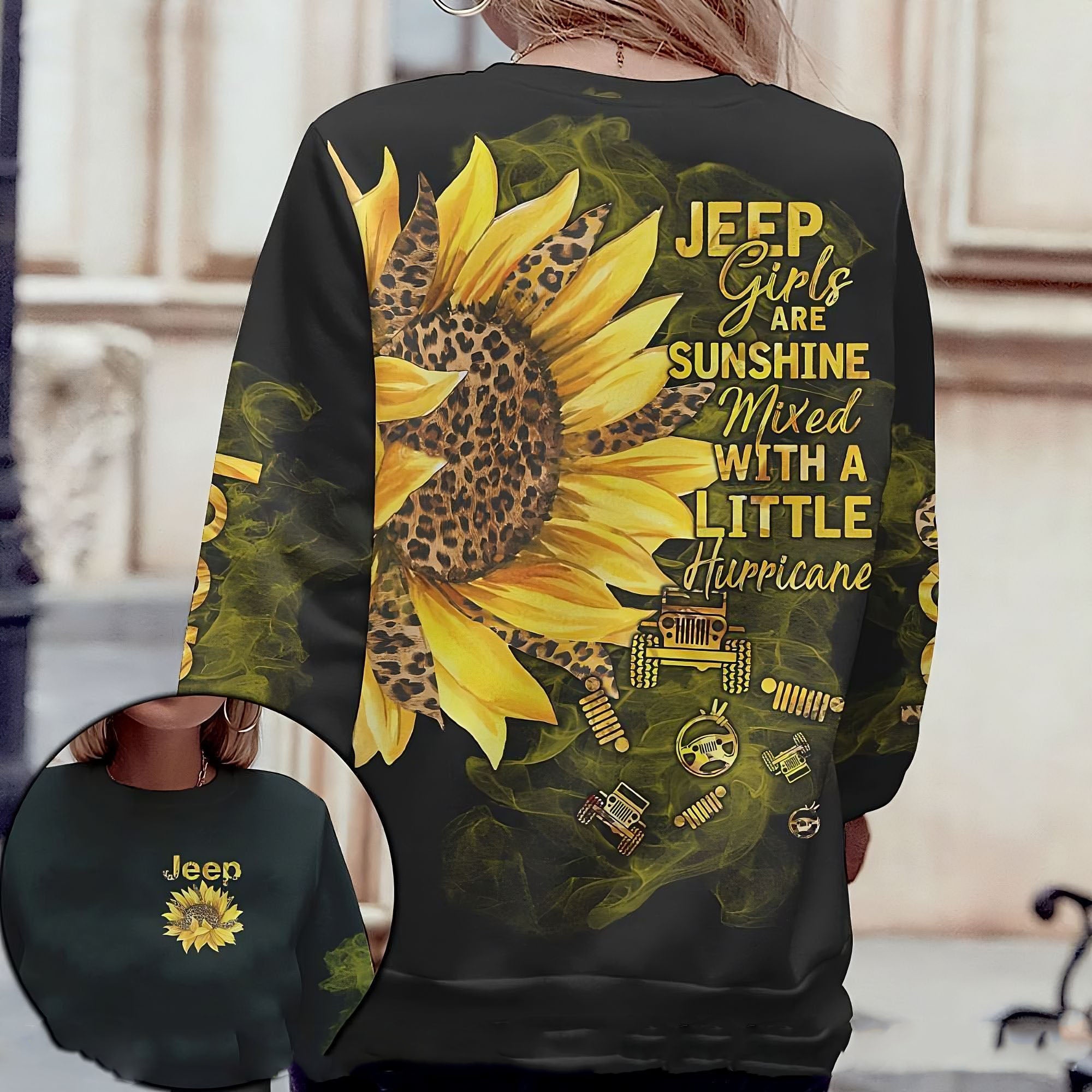 Jeep Girls Are Sunshine Smoke Sunflower Jeep All Over Print Sweatshirt