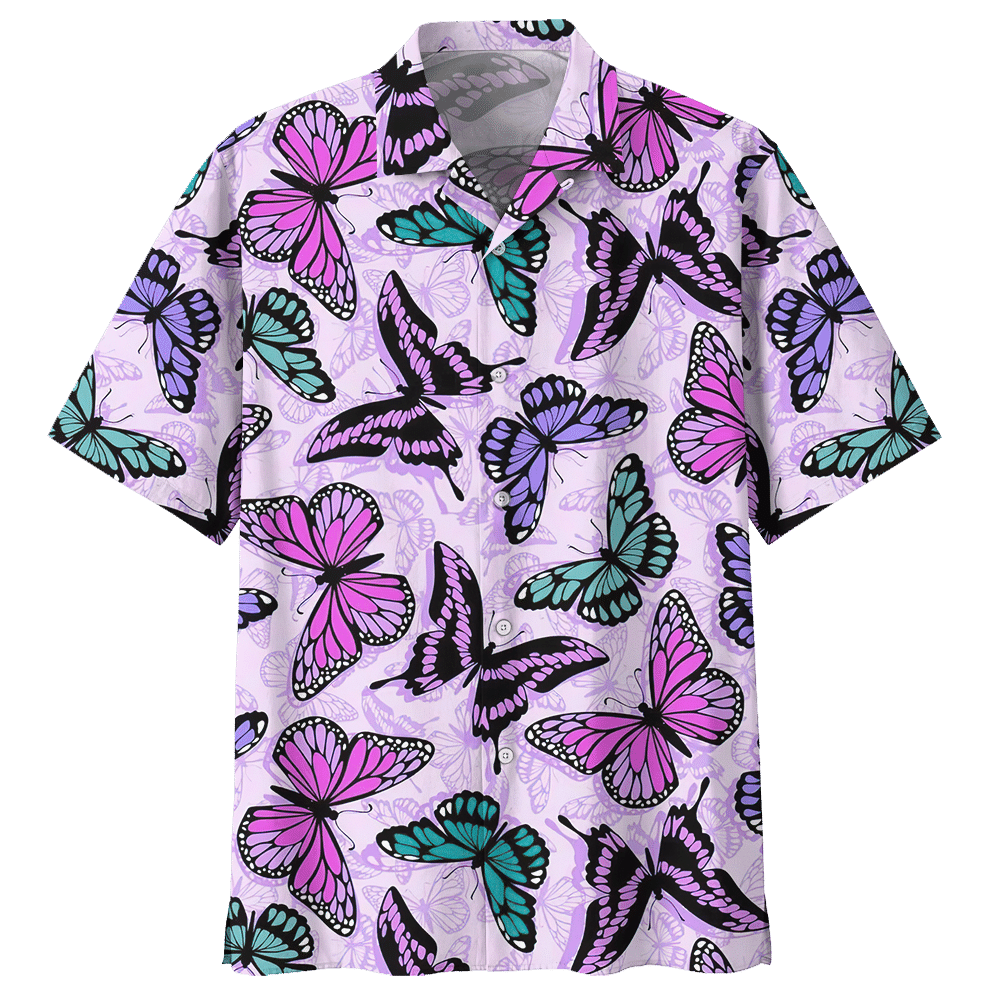 Butterfly Purple Amazing Design Unisex Hawaii Print Aloha Short Sleeve Casual Shirt Ha92165