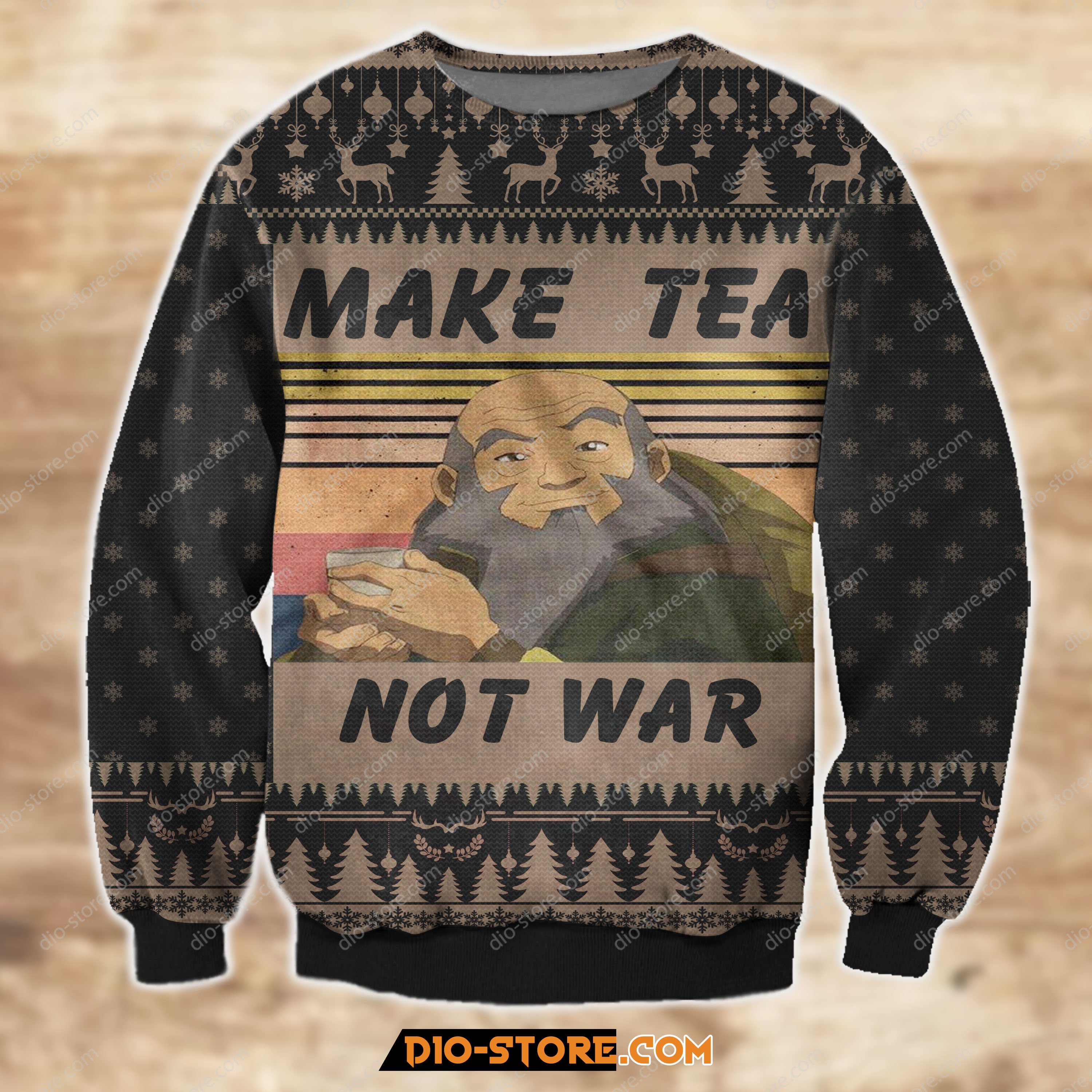 3D Knitting Pattern Make Tea Not War Ugly Christmas Sweater Hoodie All Over Printed Cint10248