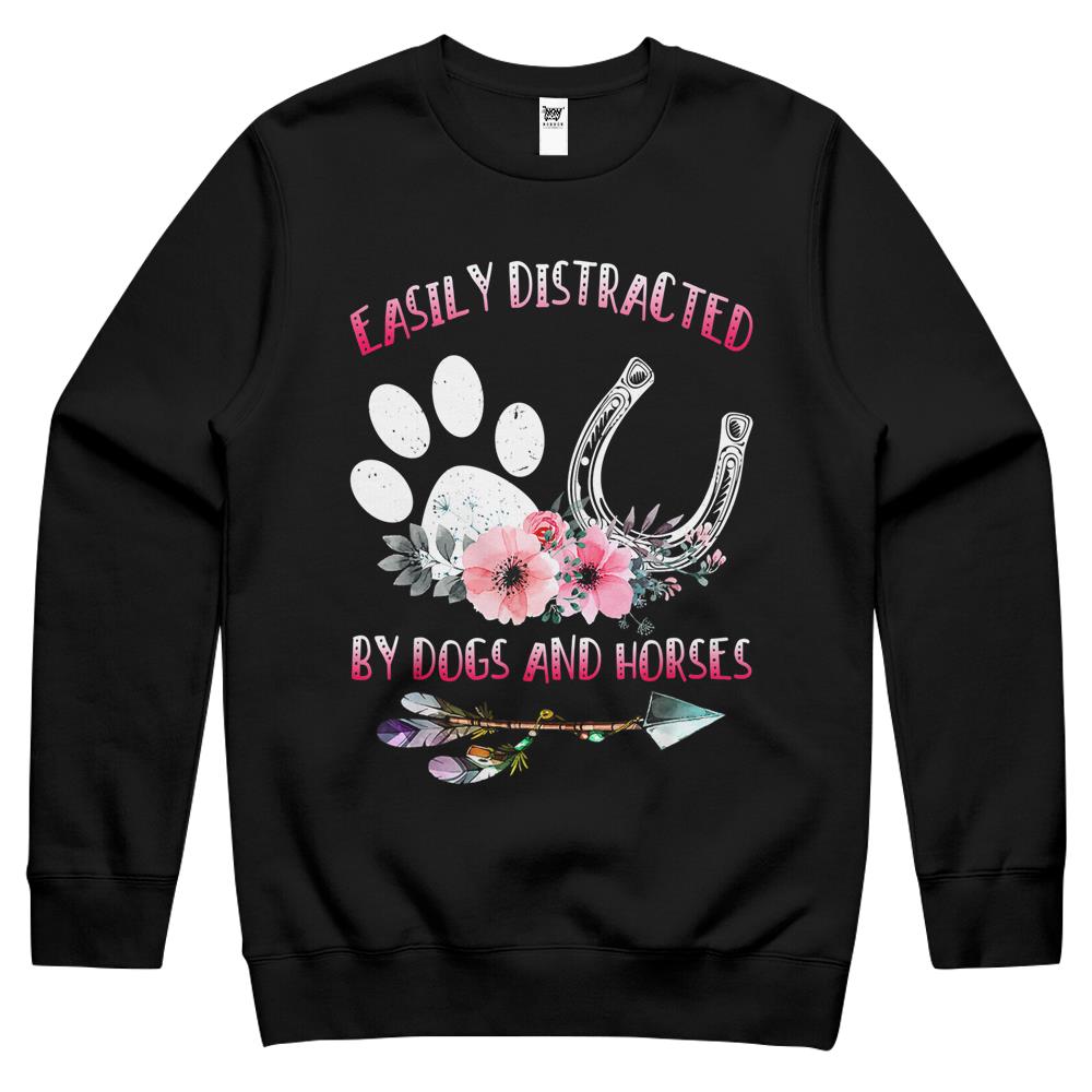 Horse Shirts For Women Easily Distracted By Dogs And Horses Crewneck Sweatshirt