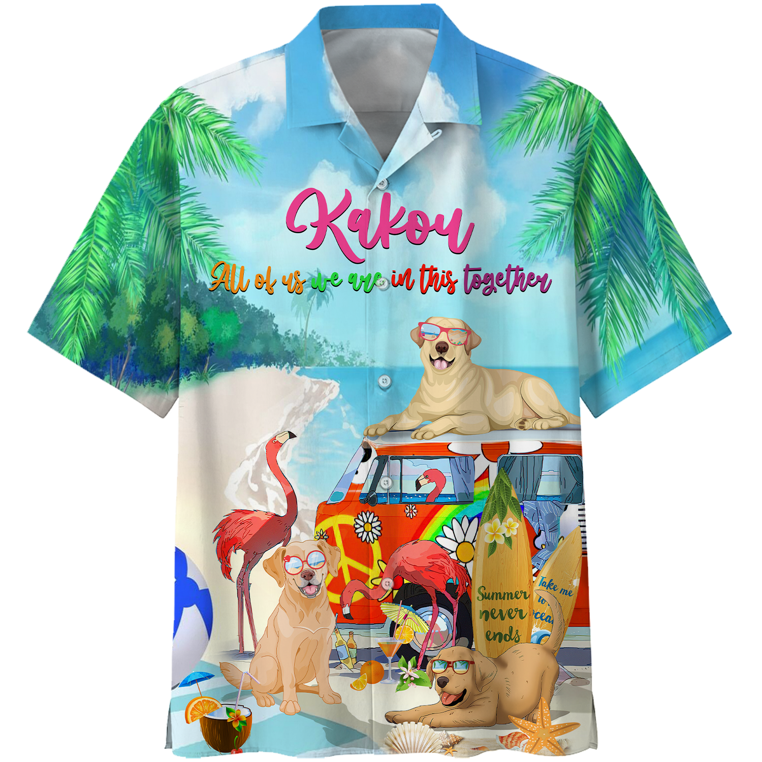 Famille – Labrador Retriever And Flamingo Hawaiian Shirt ,Short