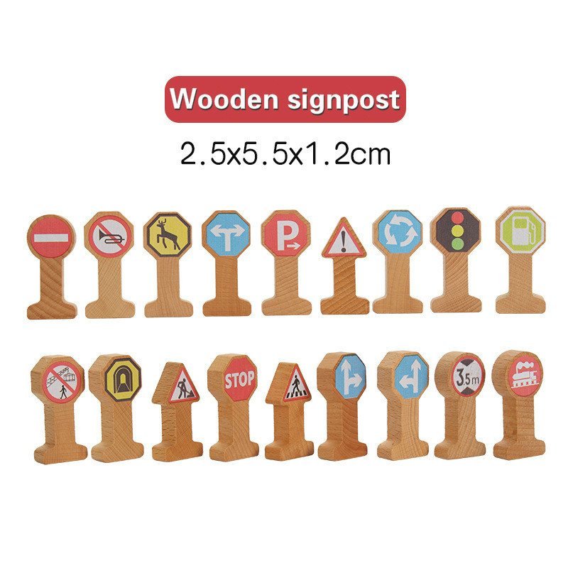 Wooden Track Accessories Signpost Traffic Signs Kids Cognitive Toy Wooden Track Combination Scene Compatible Wooden Track Kids alx