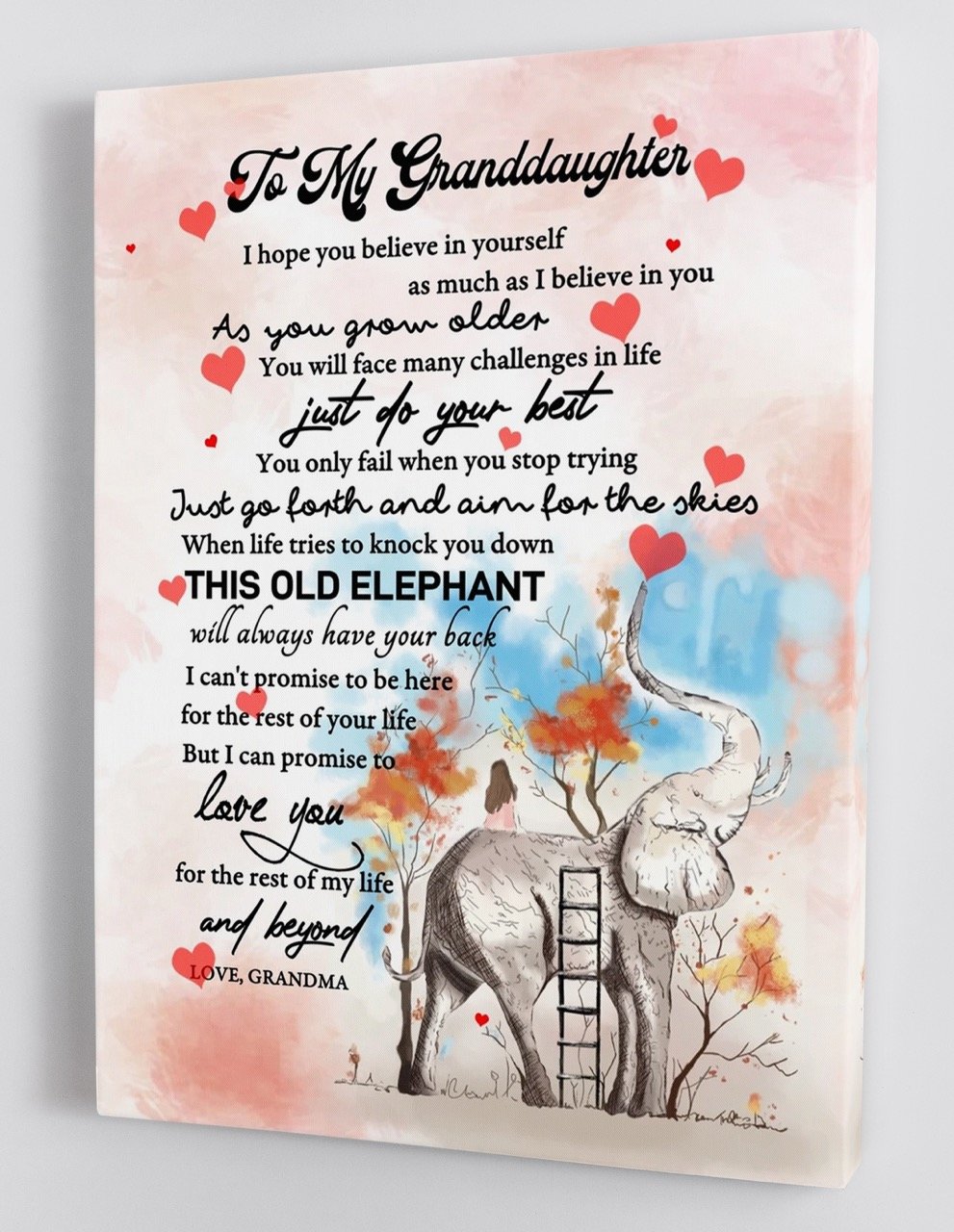 To My Granddaughter – From Grandma – Elephant Framed Canvas And Poster, Wall Decor, Wall Art, Canvas Instructure Gift