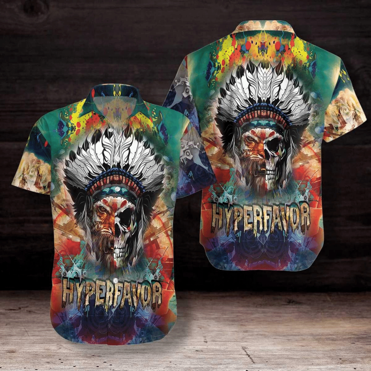 Waybackapparel Tiger Indian Skull Hawaiian Shirts Aloha 3D Hawaiian Shirt