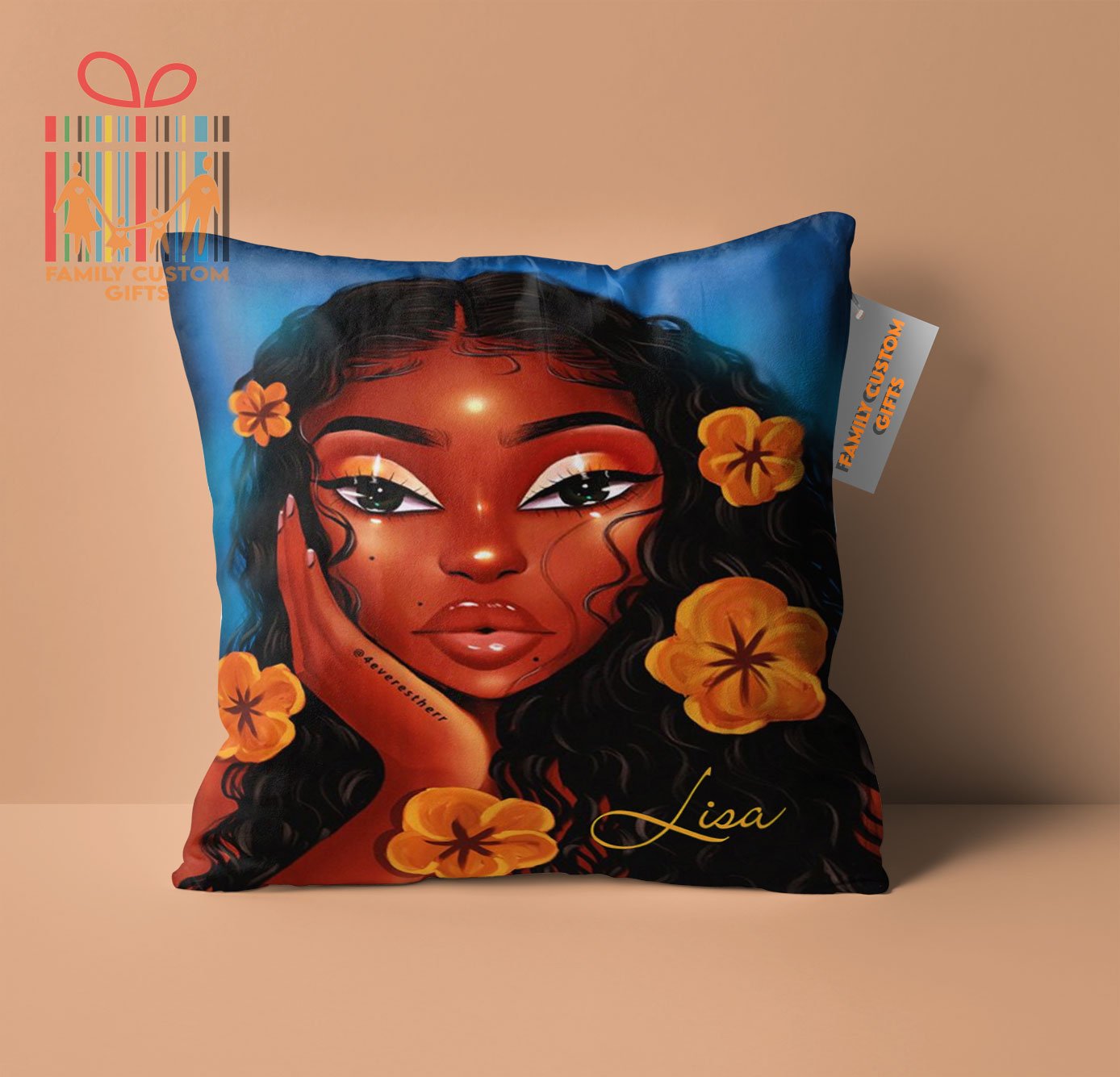 Customized Pillow American Black Girl Flowers Personalized Gift Pillow – Gift for Girls – Canvas Pillow