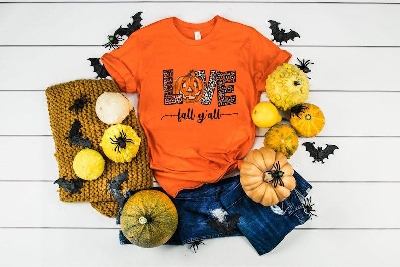 Classic T-Shirt For Happy Halloween Leopard Design Love Fall Y’All Shirt For Men Women Pumpkin Printed