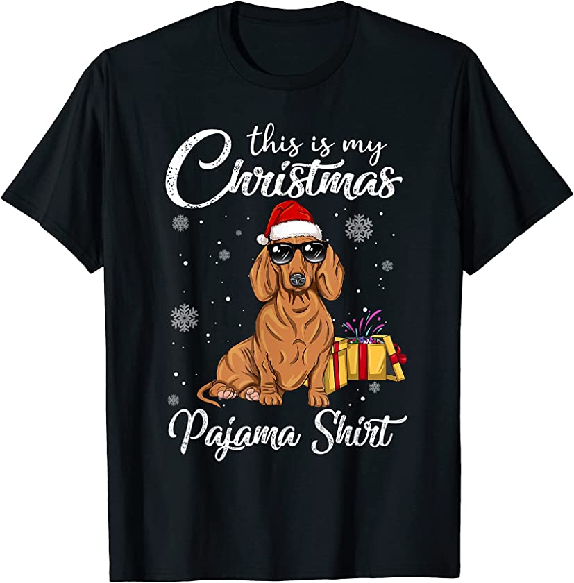 Cute Dachshund Puppy Wearing Christmas Hat Holiday T-Shirt