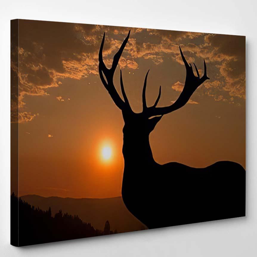 Wonderful Detail Nature Silhouette Large Deer – Deer Animals Canvas Print