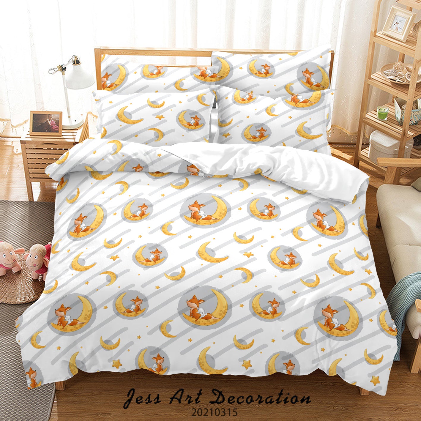 3D Cartoon Moon Animal Fox Quilt Cover Set Bedding Set Duvet Cover Pillowcases 39