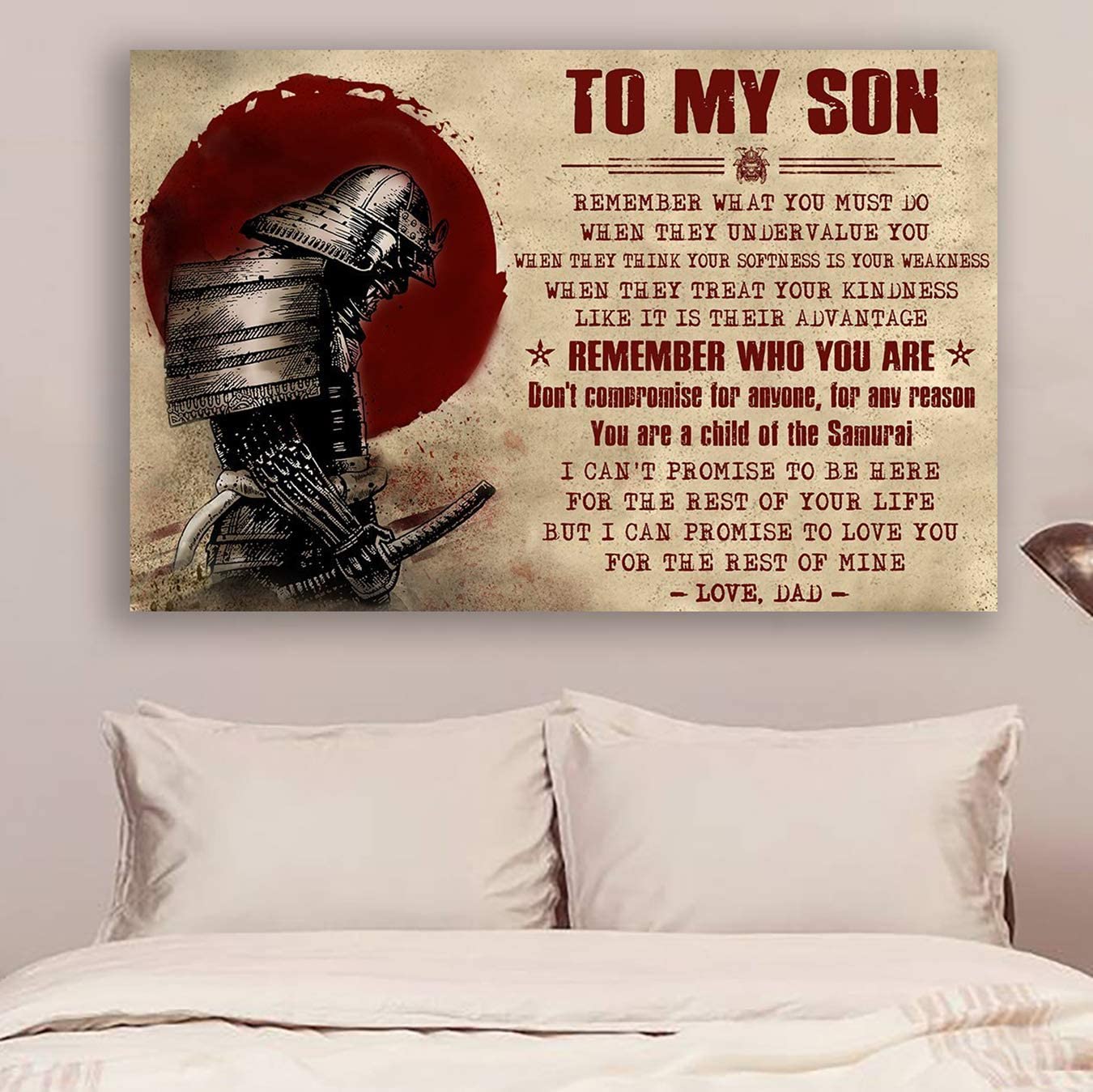 Poster for Room Aesthetic – Command Strips Wall Decor – Qh118 Customizable Samurai Poster- Dad to Son – Remember Who You are